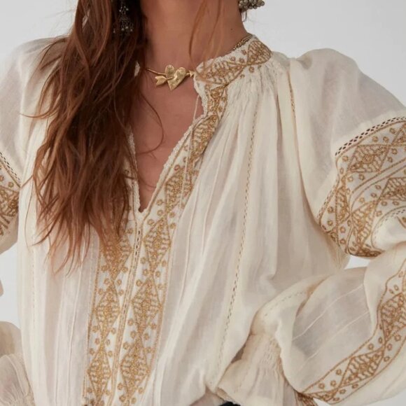 Maison Hotel Tops - Maison Hotel Violette Blouse Gold Embroidery Size M